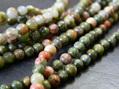 Unakite Beads: Natural Earthy Colors (4mm Round Strand, 18-inch) - Thumbnail 2