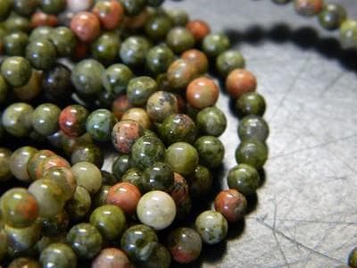 Unakite Beads: Natural Earthy Colors (4mm Round Strand, 18-inch) - Thumbnail 5