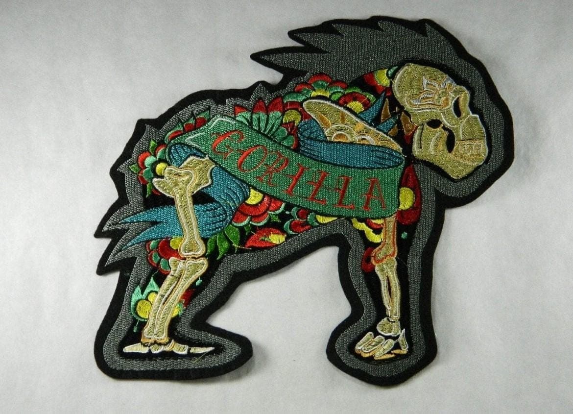 Tattoo Style Gorilla Iron-On Patch (Large 9x9.4 inches) - Image 1