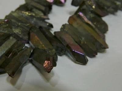 Quartz Stick Beads: Dark Khaki Shimmer - Natural Gemstone Strands - Image 1