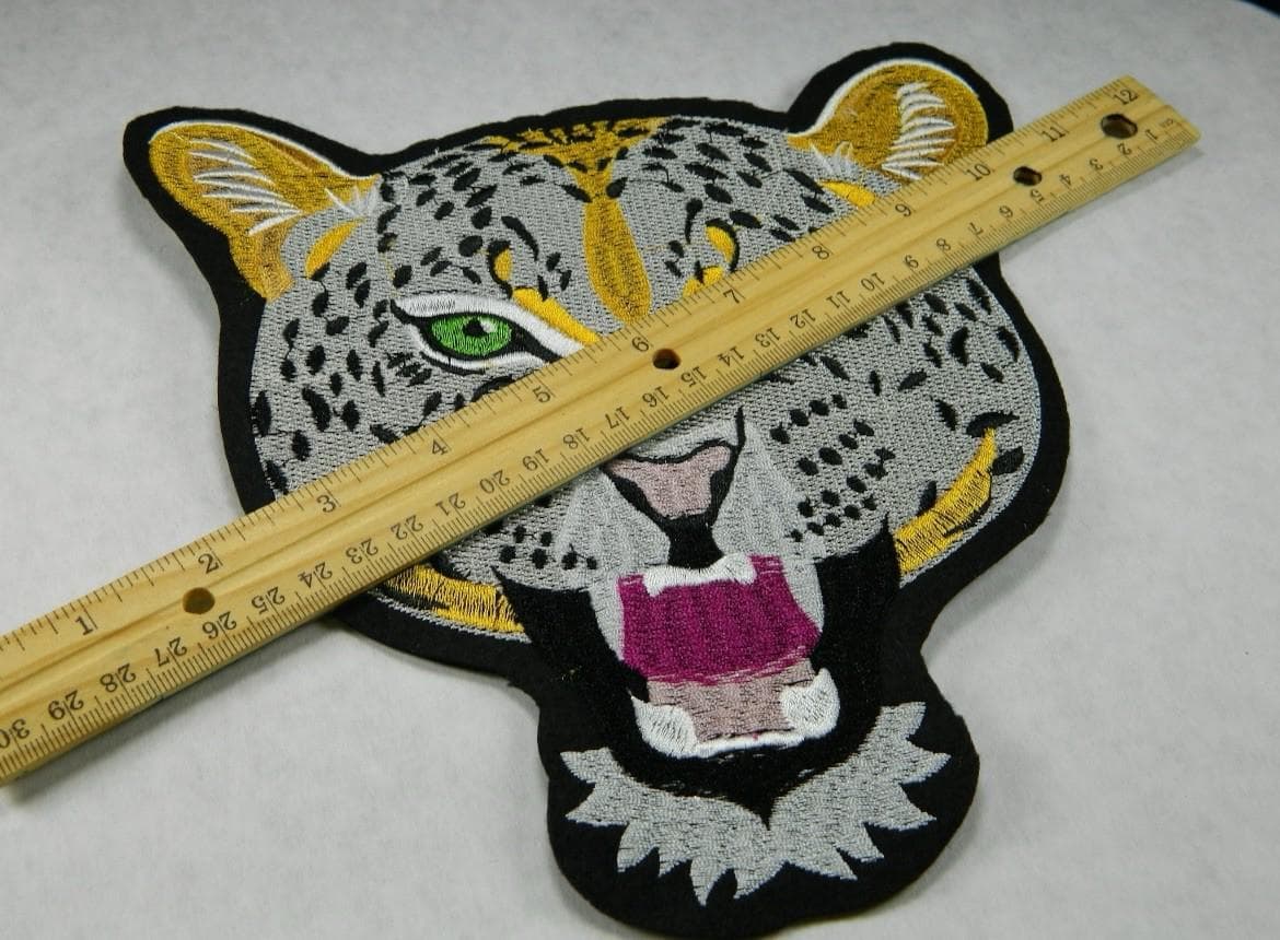 Angry Snow Leopard Embroidered Patch (Large Iron-On Applique) - Thumbnail 3