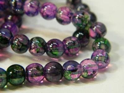 Purple Green Faux Opalite Beads - 6mm Smooth Round Glass - Thumbnail 10