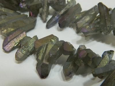 Quartz Stick Beads: Dark Khaki Shimmer - Natural Gemstone Strands - Thumbnail 7