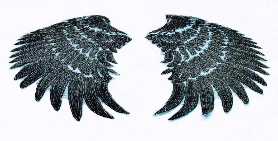 Black Sequin Angel Wings Patch: Large Embroidered Iron-On - Thumbnail 4