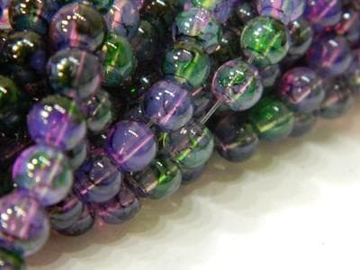 Purple Green Faux Opalite Beads - 6mm Smooth Round Glass - Thumbnail 3