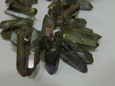 Quartz Stick Beads: Dark Khaki Shimmer - Natural Gemstone Strands - Thumbnail 6