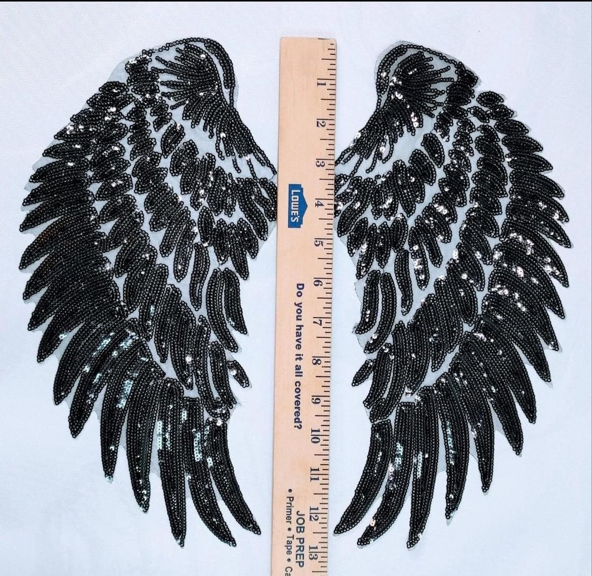 Black Sequin Angel Wings Patch: Large Embroidered Iron-On - Thumbnail 3