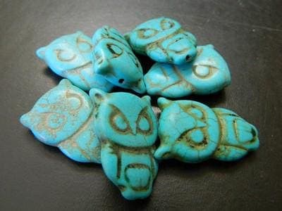 4 Owl Beads: Turquoise Synthetic Howlite (Large 30mm Focal) - Image 1