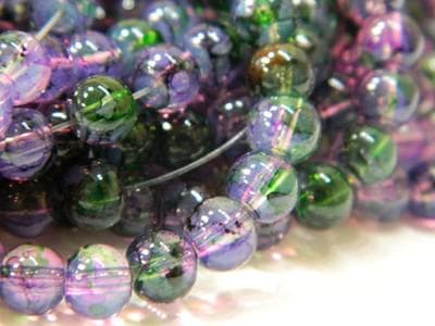 Purple Green Faux Opalite Beads - 6mm Smooth Round Glass - Thumbnail 4