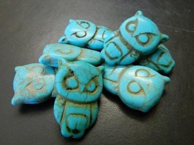 4 Owl Beads: Turquoise Synthetic Howlite (Large 30mm Focal) - Thumbnail 5