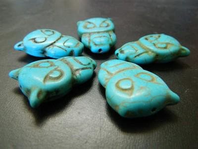 4 Owl Beads: Turquoise Synthetic Howlite (Large 30mm Focal) - Thumbnail 6