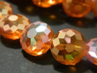 Orange Starburst Crystal Beads, Flat Round, Rainbow Faceted (14mm) - Thumbnail 7