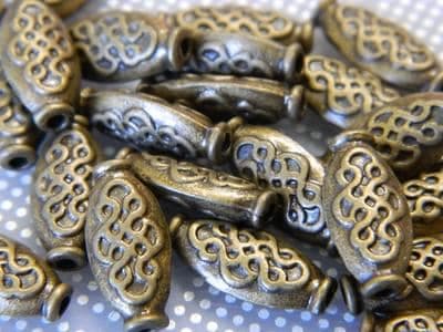 Oval Spacer Beads:100 beads Ethnic Bronze Pewter (15mm, Handcrafted) - Thumbnail 8