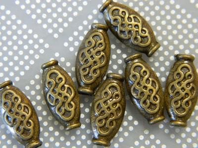 Oval Spacer Beads:100 beads Ethnic Bronze Pewter (15mm, Handcrafted) - Thumbnail 6