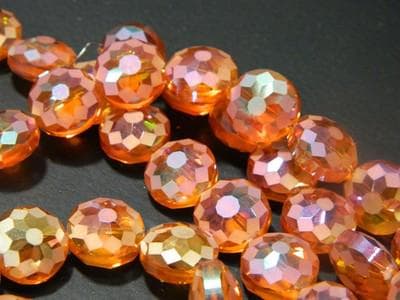 Orange Starburst Crystal Beads, Flat Round, Rainbow Faceted (14mm) - Thumbnail 5