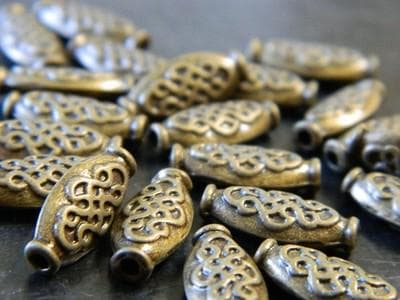 Oval Spacer Beads:100 beads Ethnic Bronze Pewter (15mm, Handcrafted) - Thumbnail 10