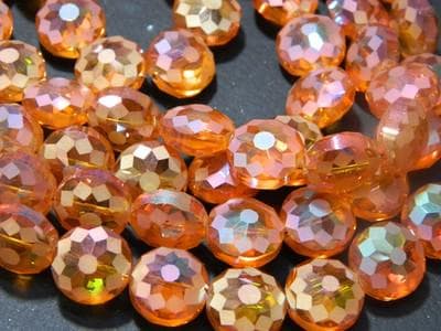 Orange Starburst Crystal Beads, Flat Round, Rainbow Faceted (14mm) - Thumbnail 3