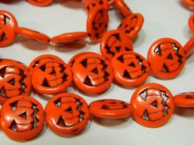 Jack O Lantern Beads: Fall Pumpkin Jewelry Supplies (15mm Orange Howlite) - Image 1