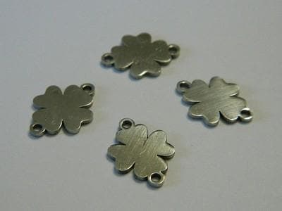 Four Leaf Clover Beads, Silver Tone Stainless Steel 10 per order (15.5mm Jewelry Links) - Image 1