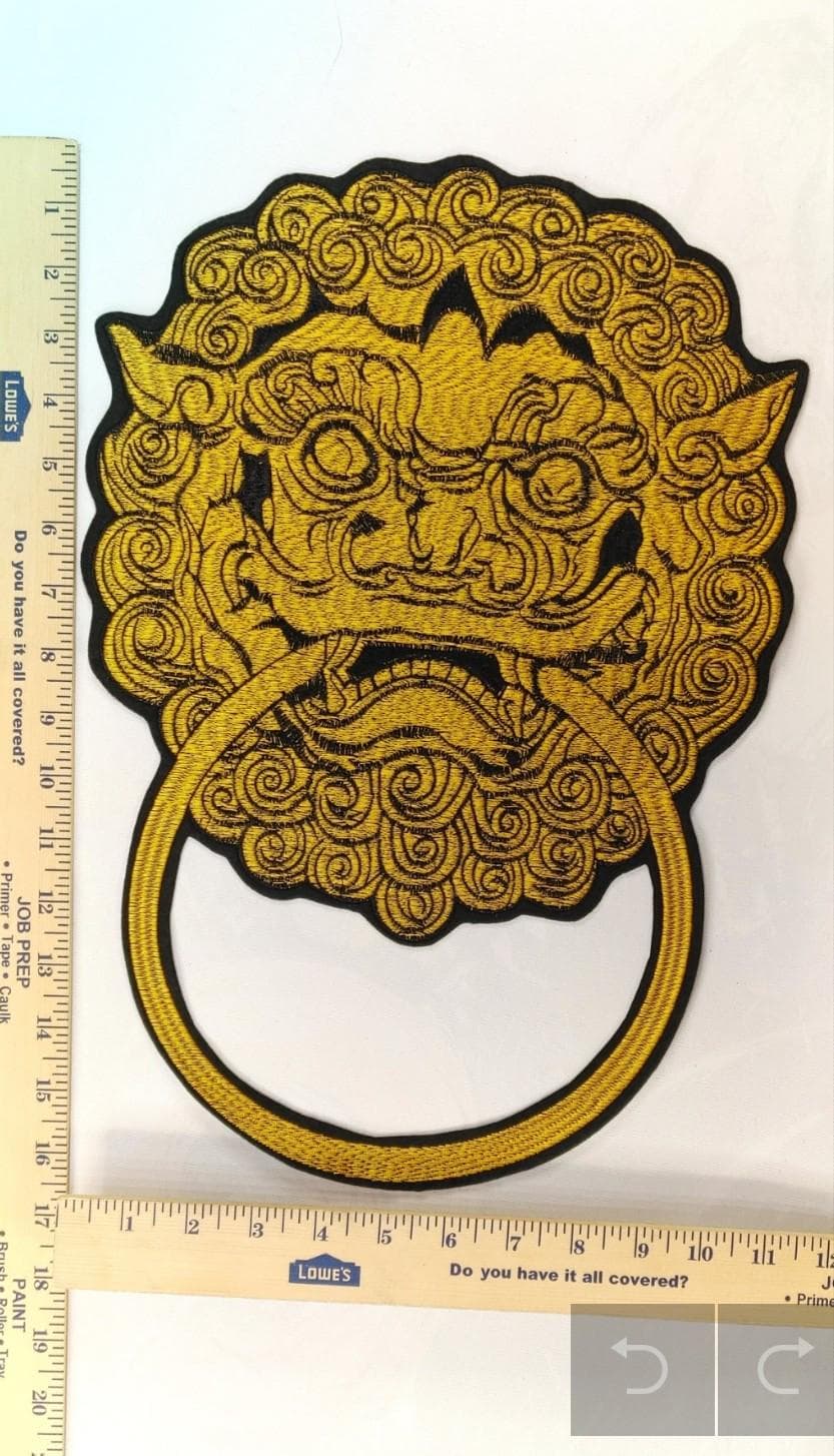 Golden Foo Dog Patch: Large Embroidered Iron-On Applique - Thumbnail 2