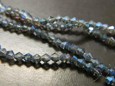 Faceted Glass Beads: Marine Blue 3mm Bicone - Rainbow Finish Strand - Thumbnail 4