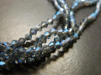 Faceted Glass Beads: Marine Blue 3mm Bicone - Rainbow Finish Strand - Thumbnail 3