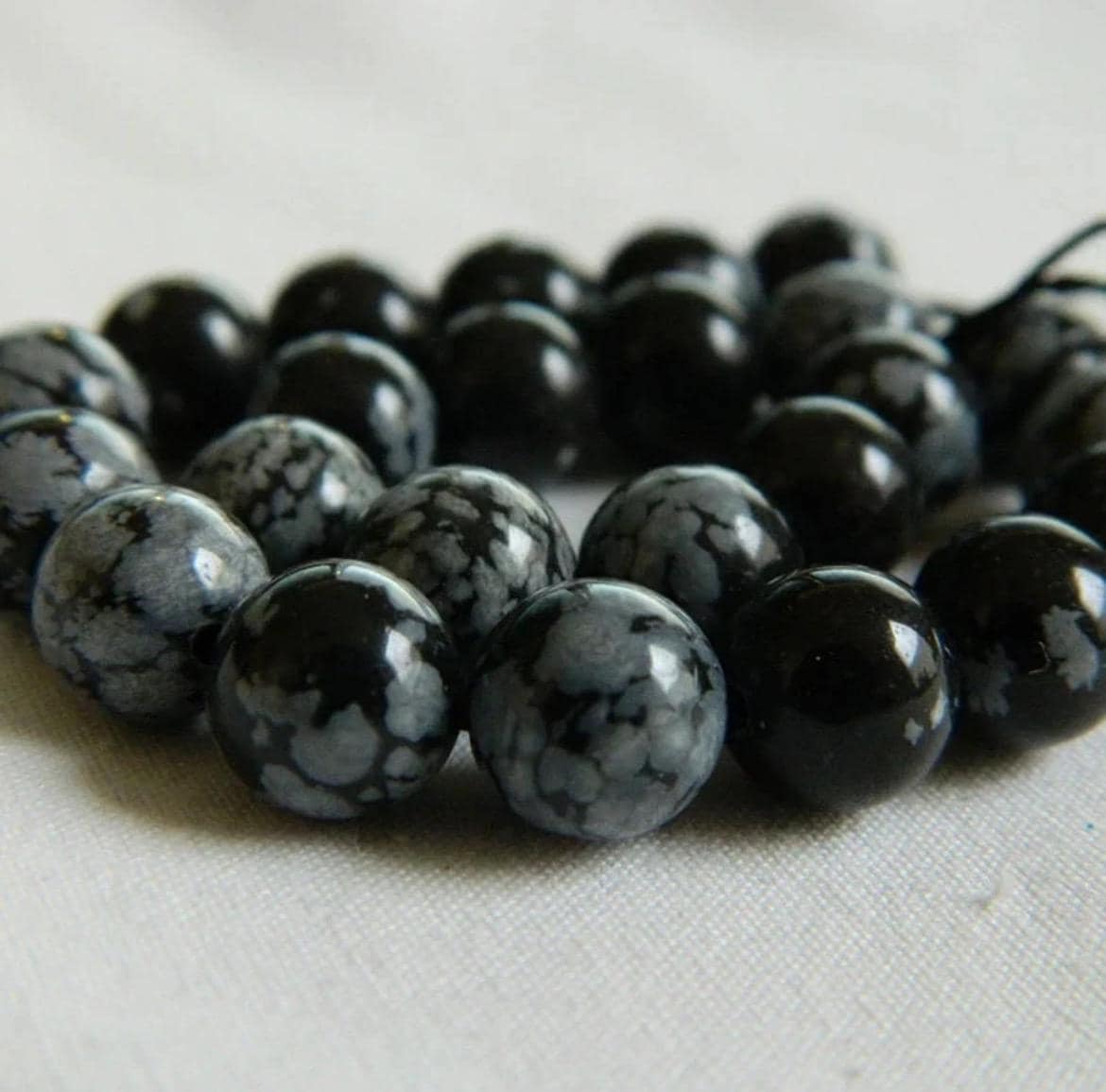 8MM Round Natural Snowflake Obsidian Gemstone Beads - Black & White Snowflake - Image 1