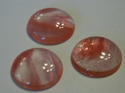 Cherry Quartz Cabochons, Red and Clear Round (25mm Flat Back Pair) - Thumbnail 5