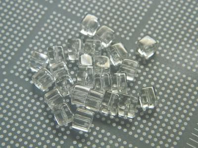 Clear Cube Glass Beads, Transparent Square (4mm, Small Hole) - Thumbnail 2