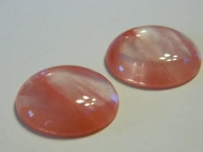 Cherry Quartz Cabochons, Red and Clear Round (25mm Flat Back Pair) - Thumbnail 2