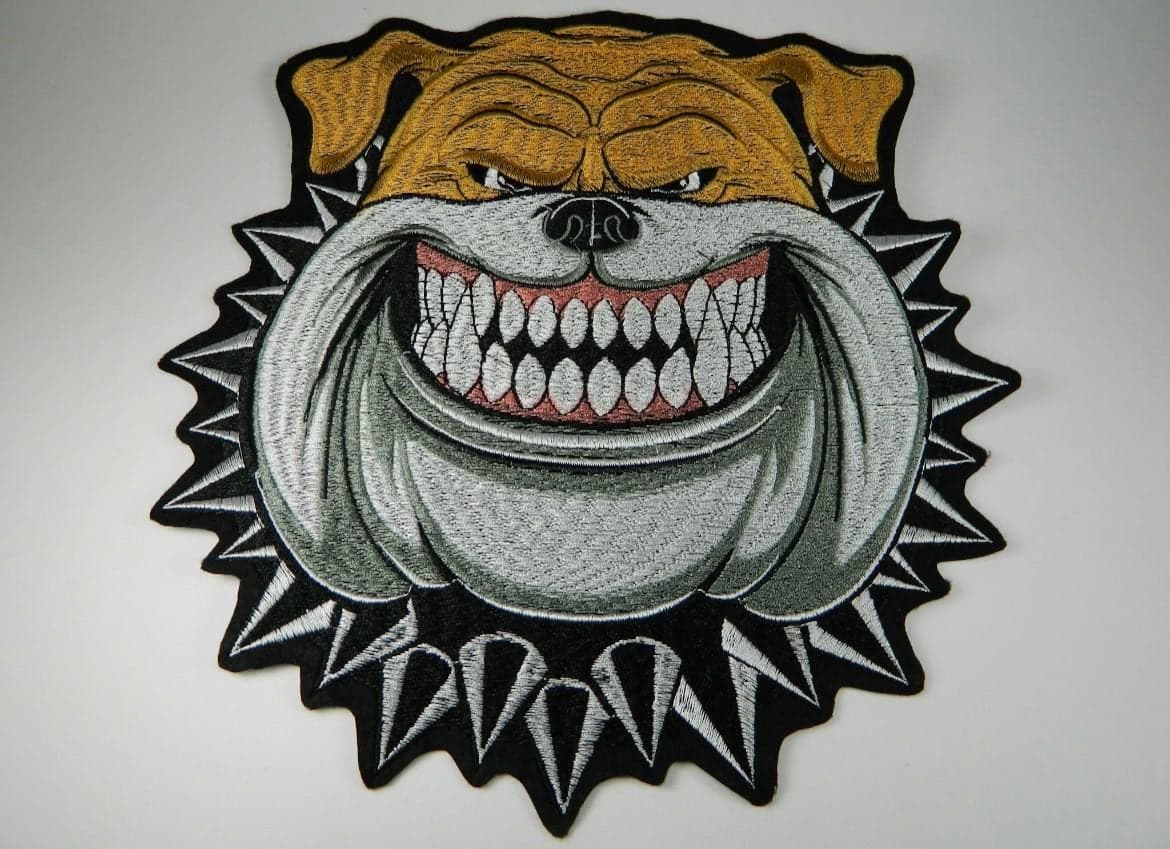 Bulldog Face Patch: Large Handmade Embroidery - Iron-On Design - Image 1