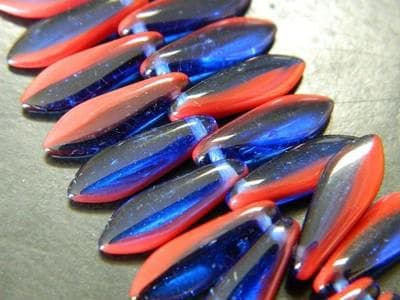 Boho Glass Dagger Beads: Red and Blue Czech Jewelry - Thumbnail 2