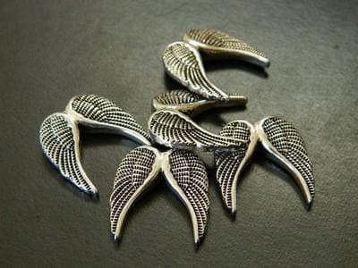 19 mm Angel Wing Beads: Silver Toned Antiqued Metal - Two Holes - Thumbnail 4