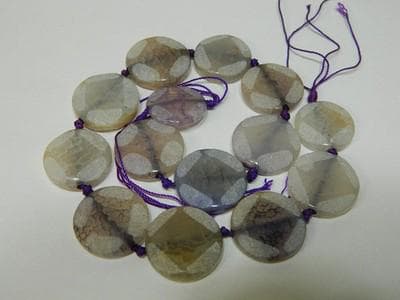 Ametrine Flat Coin Beads, Frosted Purple Off-White (24mm Faceted Gems) - Thumbnail 8