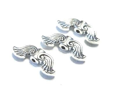 10 Angel Wing Beads: Curvy Silver Tone - Detailed Metal Charms - Image 1