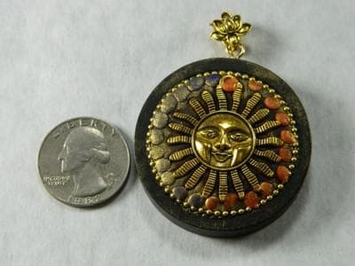 Bali Amulet Necklace 44 mm- Round Sandalwood with Brass Accents - Thumbnail 7