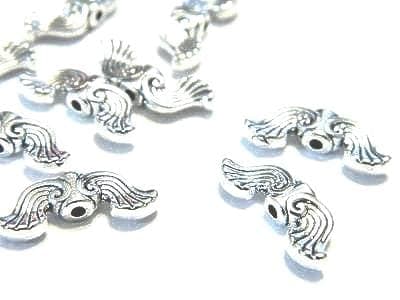 10 Angel Wing Beads: Curvy Silver Tone - Detailed Metal Charms - Thumbnail 3