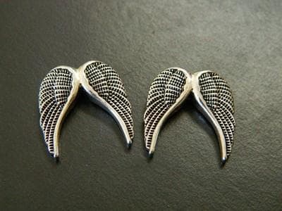 19 mm Angel Wing Beads: Silver Toned Antiqued Metal - Two Holes - Thumbnail 2