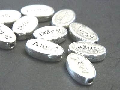 Angel Oval Beads:50 Antiqued Silver Metal - 13mm Craft Spacers - Thumbnail 2