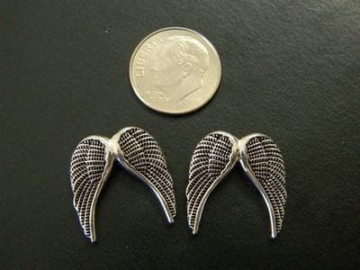 19 mm Angel Wing Beads: Silver Toned Antiqued Metal - Two Holes - Thumbnail 7