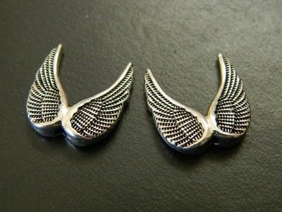 19 mm Angel Wing Beads: Silver Toned Antiqued Metal - Two Holes - Thumbnail 6