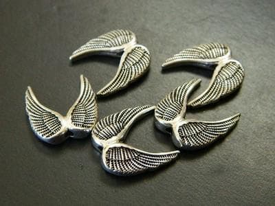 19 mm Angel Wing Beads: Silver Toned Antiqued Metal - Two Holes - Thumbnail 5