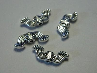 10 Angel Wing Beads: Curvy Silver Tone - Detailed Metal Charms - Thumbnail 6