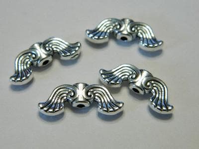 10 Angel Wing Beads: Curvy Silver Tone - Detailed Metal Charms - Thumbnail 7
