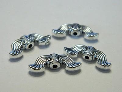 10 Angel Wing Beads: Curvy Silver Tone - Detailed Metal Charms - Thumbnail 5