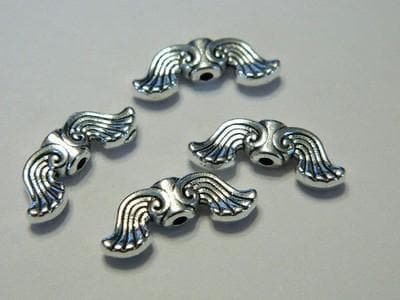 10 Angel Wing Beads: Curvy Silver Tone - Detailed Metal Charms - Thumbnail 9