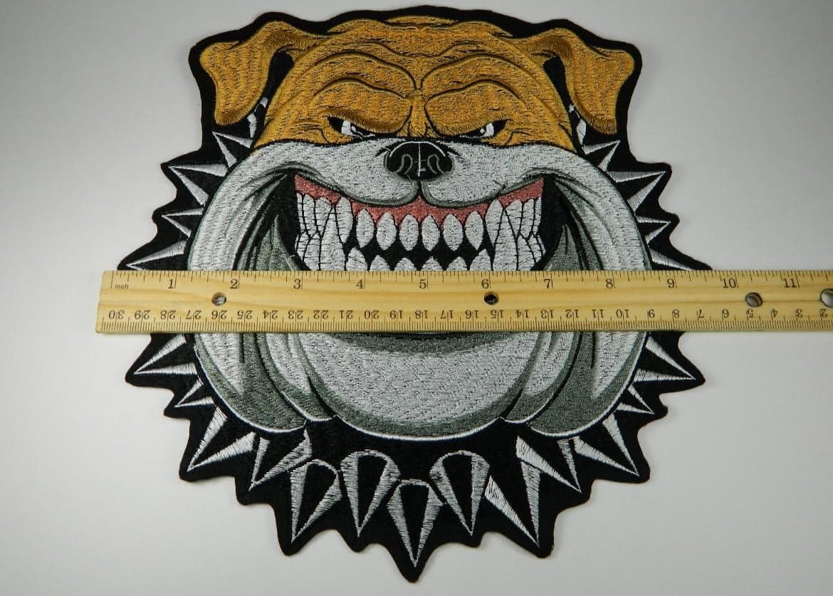 Bulldog Face Patch: Large Handmade Embroidery - Iron-On Design - Thumbnail 2