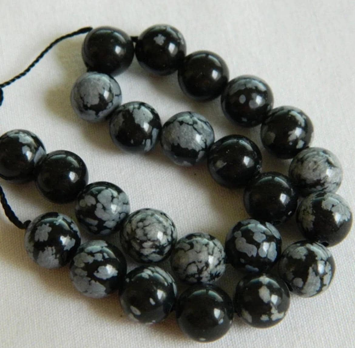 6mm Snowflake Obsidian Gemstone Beads, Natural Black White Round Beads, Jewelry Making Supplies - Thumbnail 2
