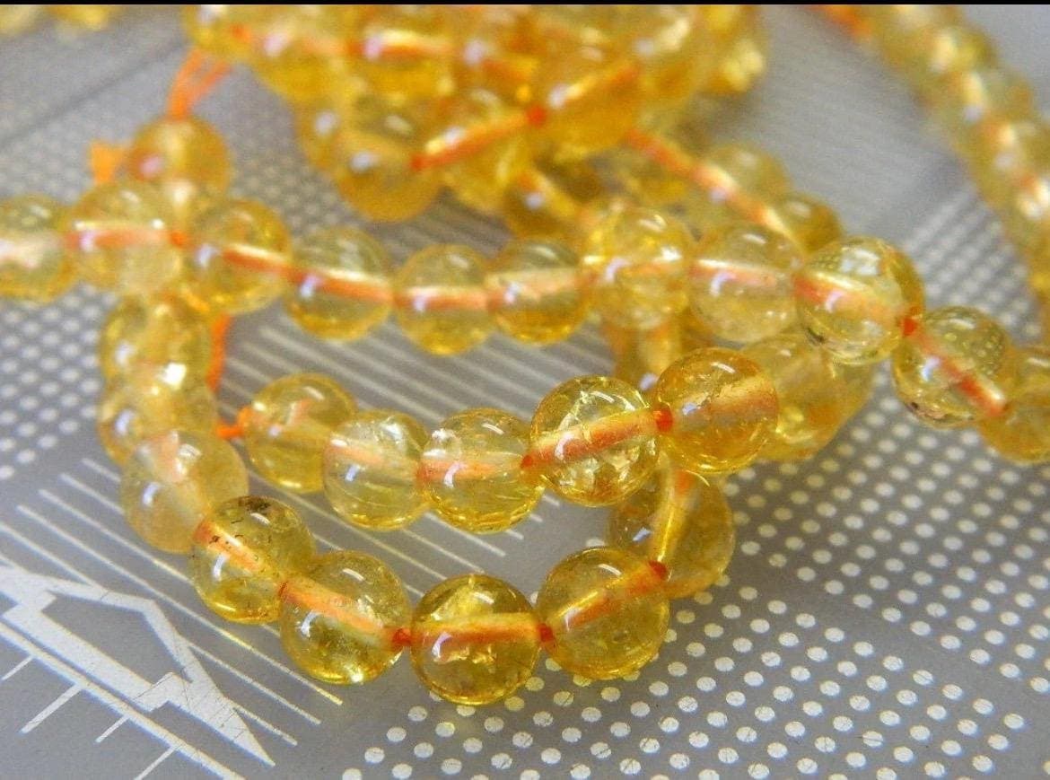 Citrine Quartz Gemstone Beads - Deep Yellow Round - Thumbnail 2