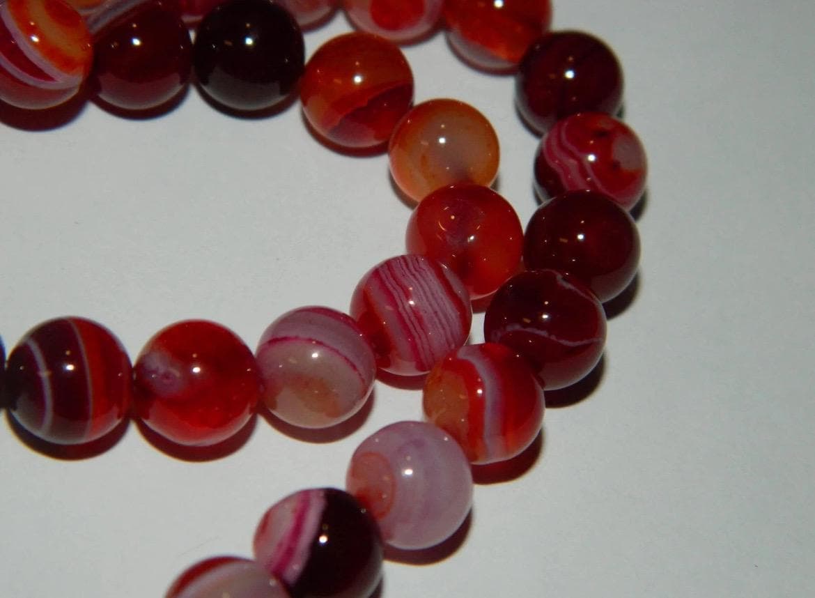 8mm Red Banded Agate Beads - Natural Gemstone - Thumbnail 6